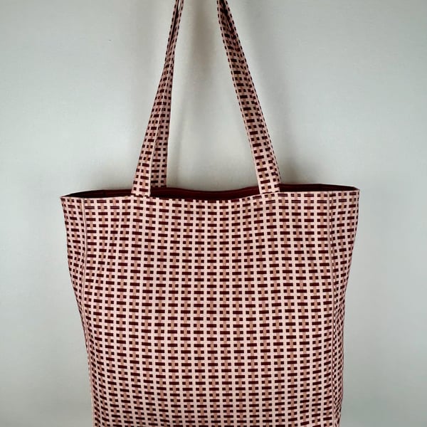 Dusky Pink Geometric Tote Bag, Cotton Linen Blend, Handmade