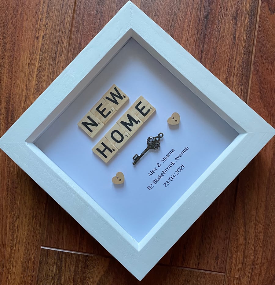 Personalised new home scrabble box frame 