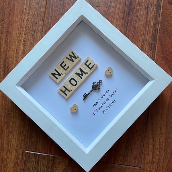 Personalised new home scrabble box frame 