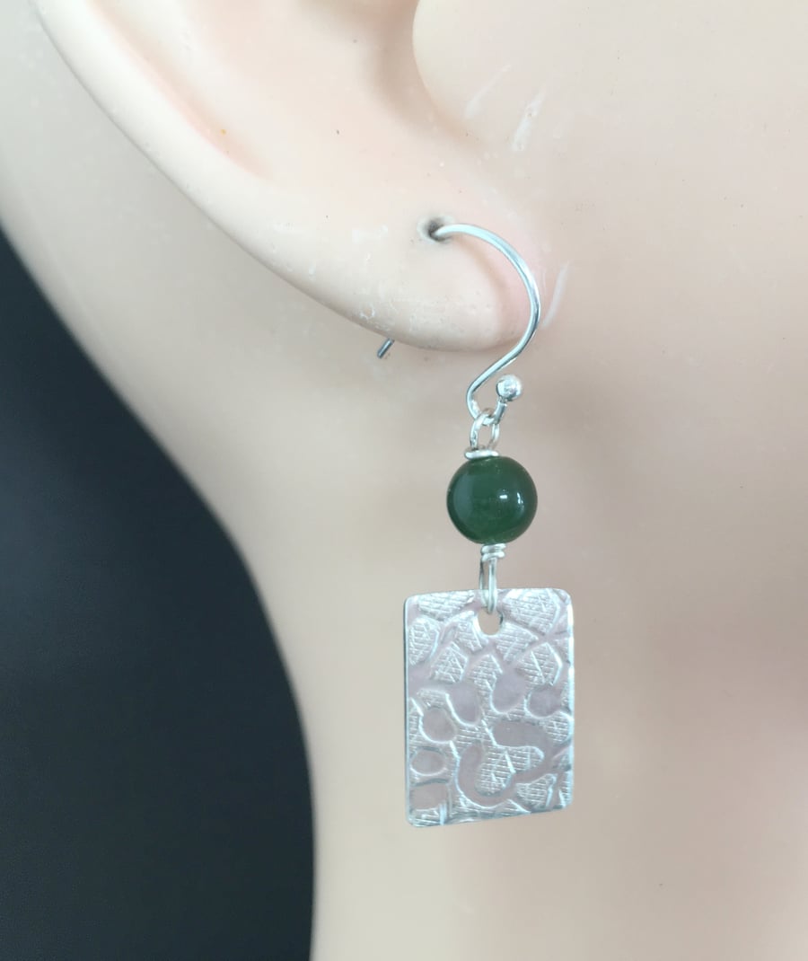 Sterling Silver Jade Geometric Earrings,Long Green Jade Earrings