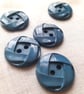 Vintage blue 23mm buttons, with raised celtic knot design and 2 stitch holes