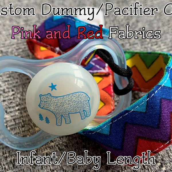 Custom Pink & Red Colours X-SHORT-BABY-NEWBORN 100% cotton pacifier paci clips