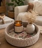 Handmade Crochet Basket, Floral Decoupage Bottom, Vintage Style Storage 20x7 cm - Image 2