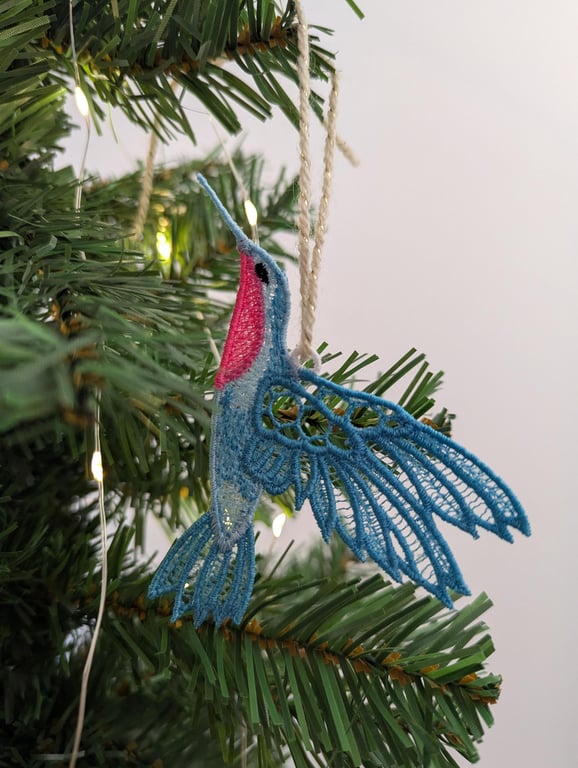 Embroidered Lace Hummingbird Hanging Ornament