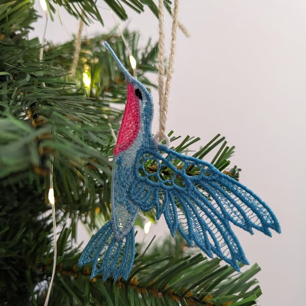 Embroidered Lace Hummingbird Hanging Ornament