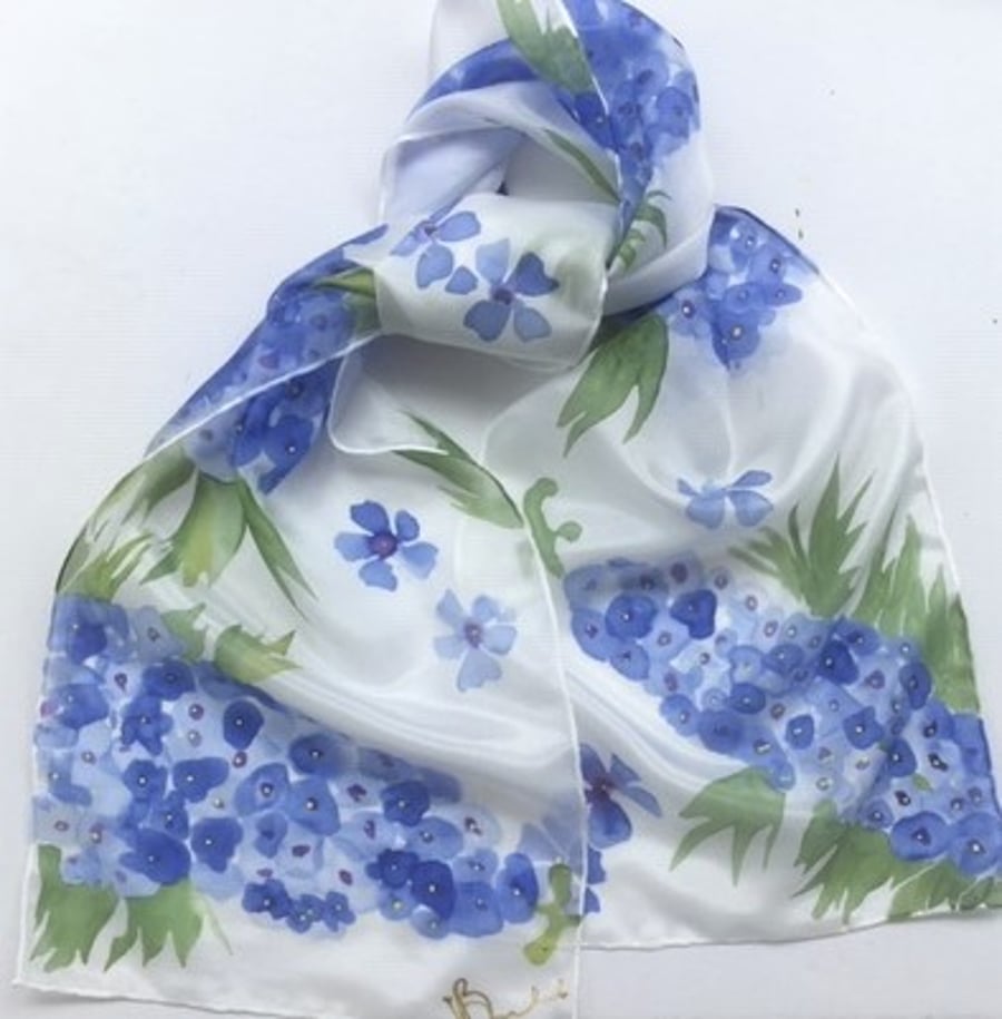 Delphiniums hand painted silk scarf