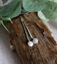 Earrings, Sterling Silver Bar Droppers with White Pearls - Image 7