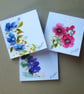 set of 3 hand painted floral blank cards & ref FA11 E1 )