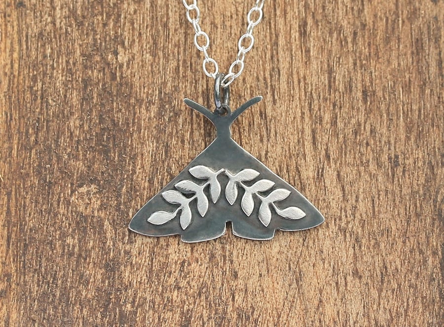 Silver Moth Necklace - Floral Silver Moth Necklace - Midnight Moth Necklace