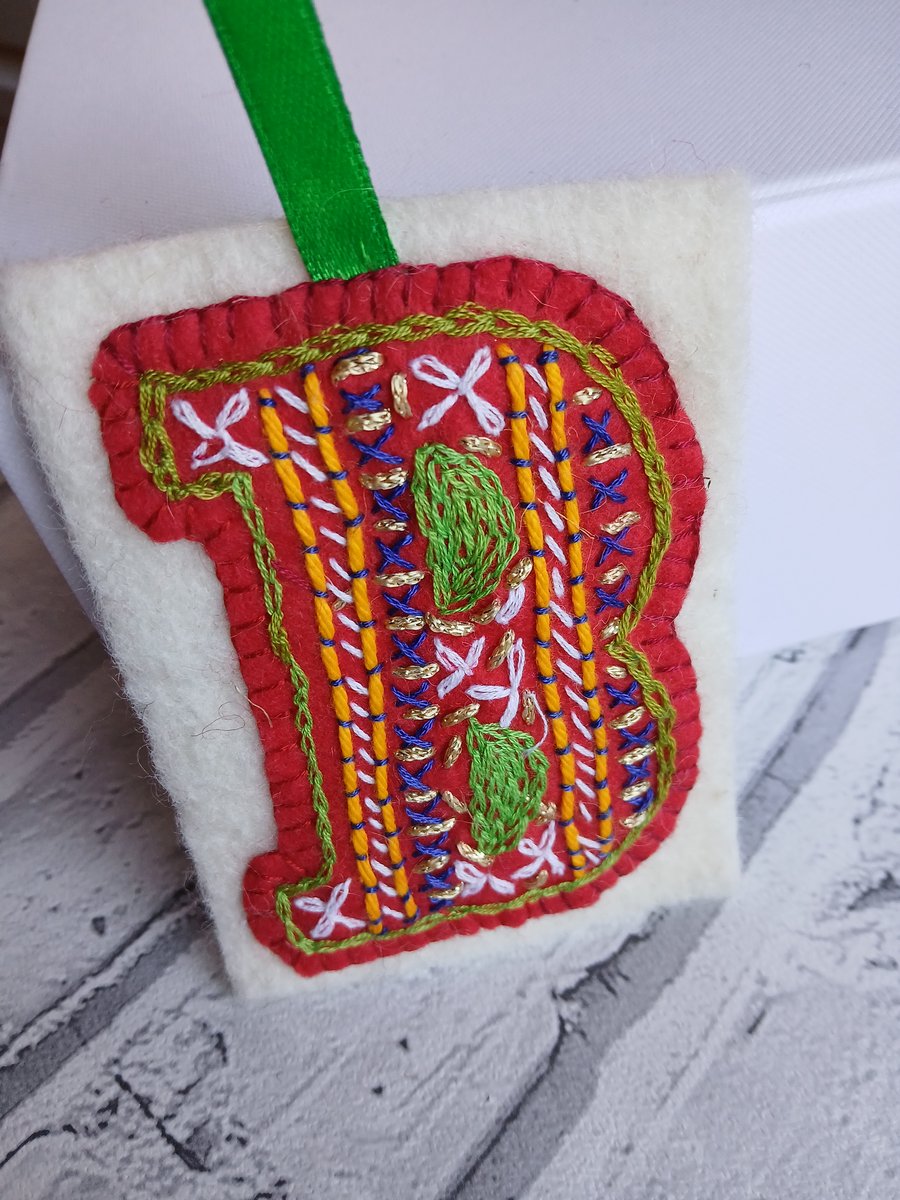 Hand embroidered felt letter 'B'. Price includes P and P. 