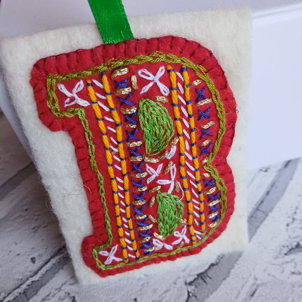 Hand embroidered felt letter 'B'. Price includes P and P. 