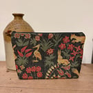 Woodland Tapestry large zip pouch with floral cotton lining