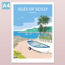 Scilly Isles, Cornwall, retro style travel poster A4