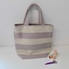 Mini tote bag bucket bag in mauve striped fabric