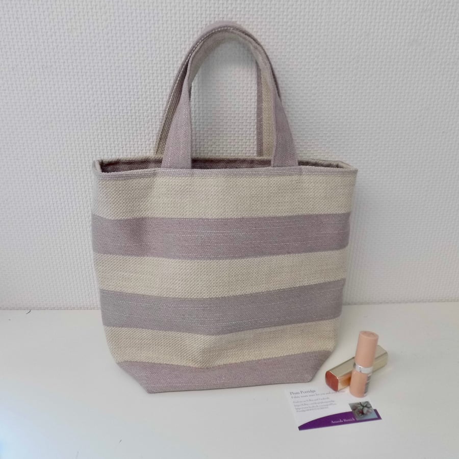 SOLD Mini tote bag bucket bag in mauve striped fabric