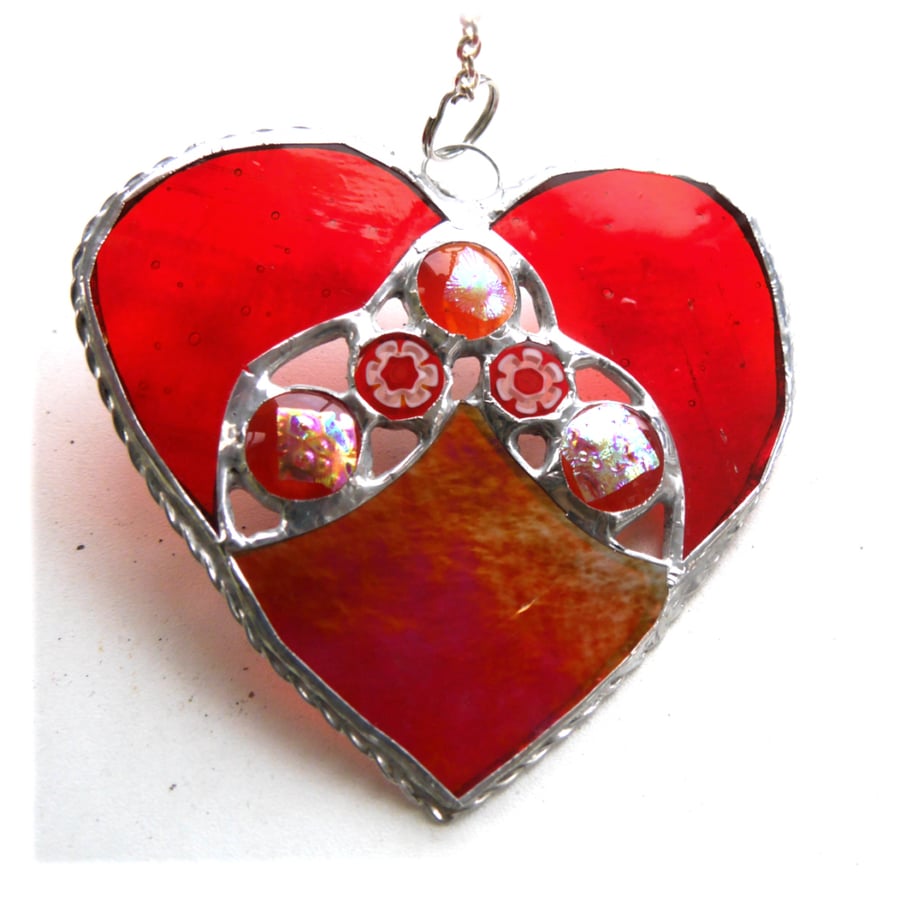 Heart Stained Glass Suncatcher Nugget Red 010