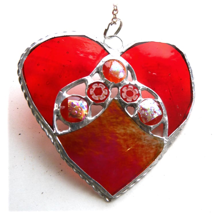 Heart Stained Glass Suncatcher Nugget Red 010