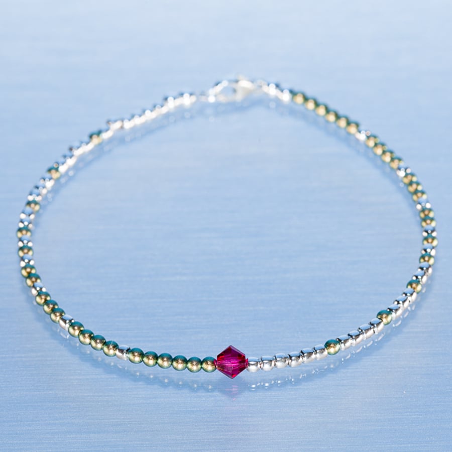 Sale-dainty sterling silver & Swarovski glass pearl bracelet asymmetric pattern 
