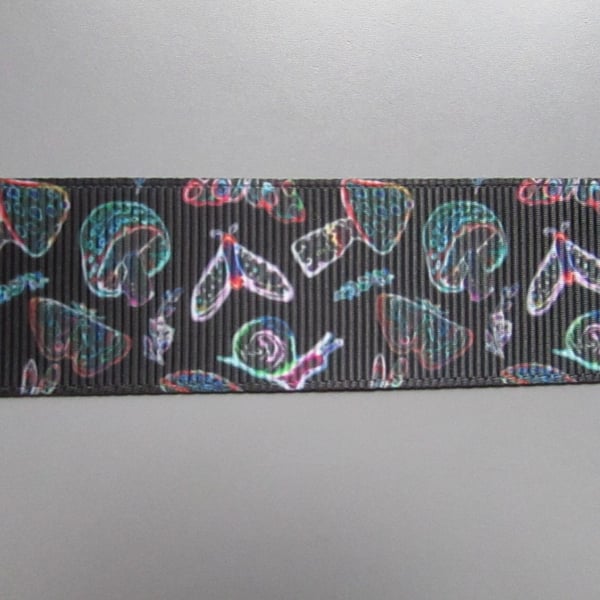 Magic Enchanted Toadstool MushroomMothSnail 2.5cm Grosgrain Ribbon x 1 metre