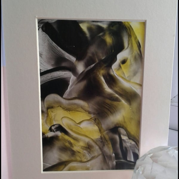 Yellow and black silk encaustic art painting 