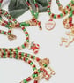 Red Gold and Green Bead Necklace with Gold Plated Enamelled Christmas Charms - Image 7