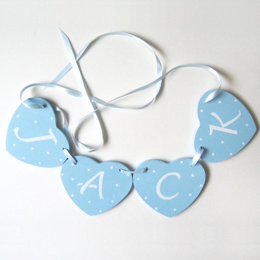 Personalised Heart Garland in Blue