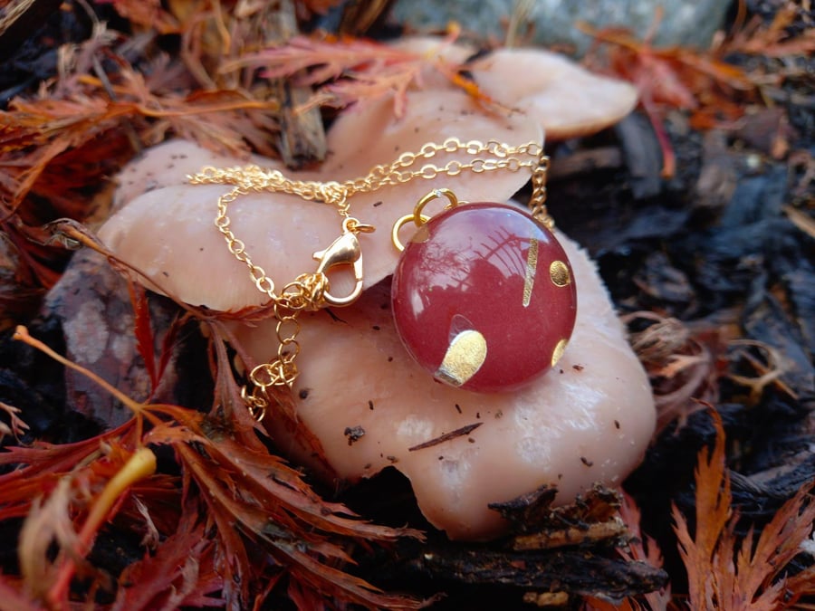 Red and Gold Autumnal Circle Pendant Necklace