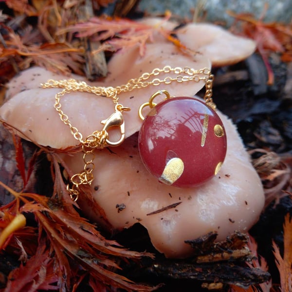 Red and Gold Autumnal Circle Pendant Necklace