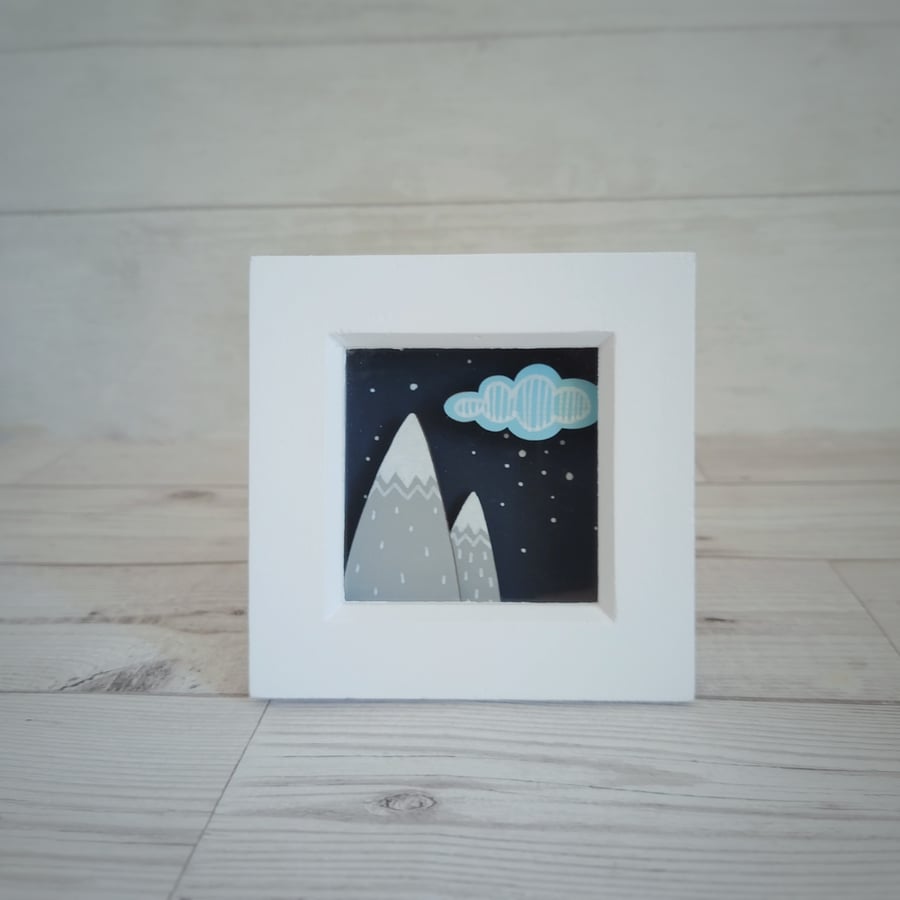 Miniature Wanderlust Shadow Box, Wanderlust Picture, Mountains and Cloud