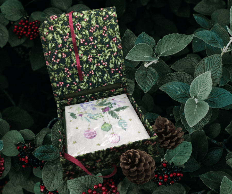 Handmade box sized to hold cocktail napkins