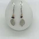 Silver Leaf, natural pearl and natural stone drop earrings
