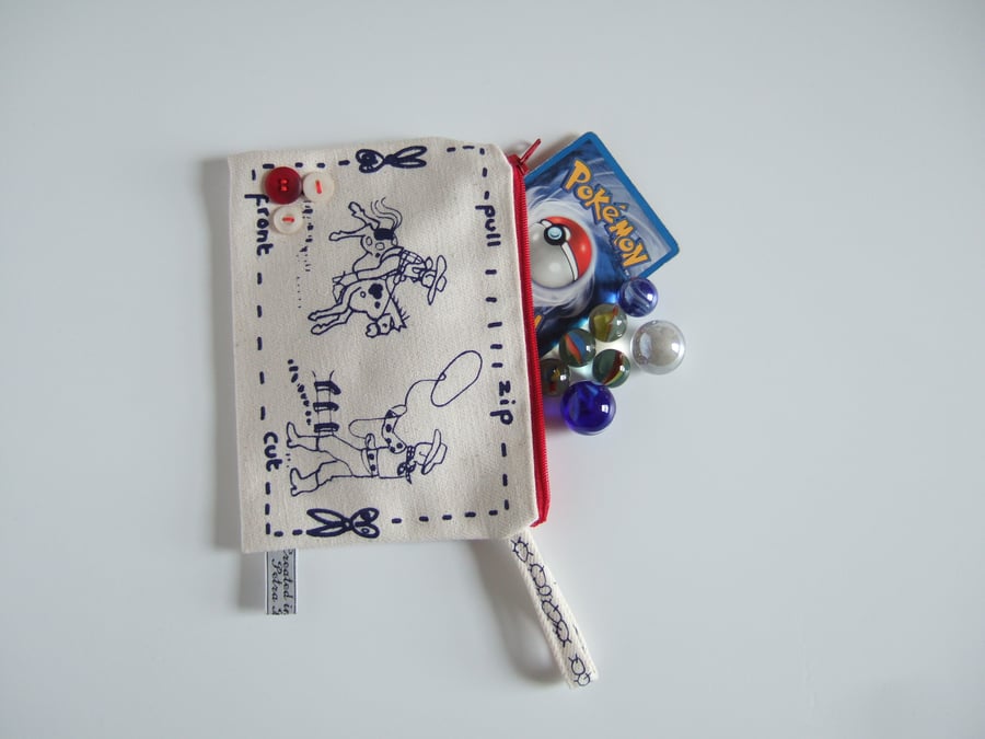 Boys and girls blue cowboy design hand screen printed purse.