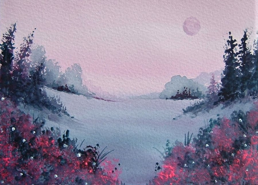 fantasy original watercolour purple painting ( ref f 396) 