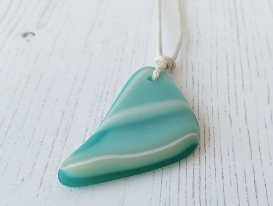 Seafoam fused glass adjustable pendant necklace