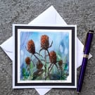 Handpainted Blank Card. Teasles. Letterbox Gift. Keepsake