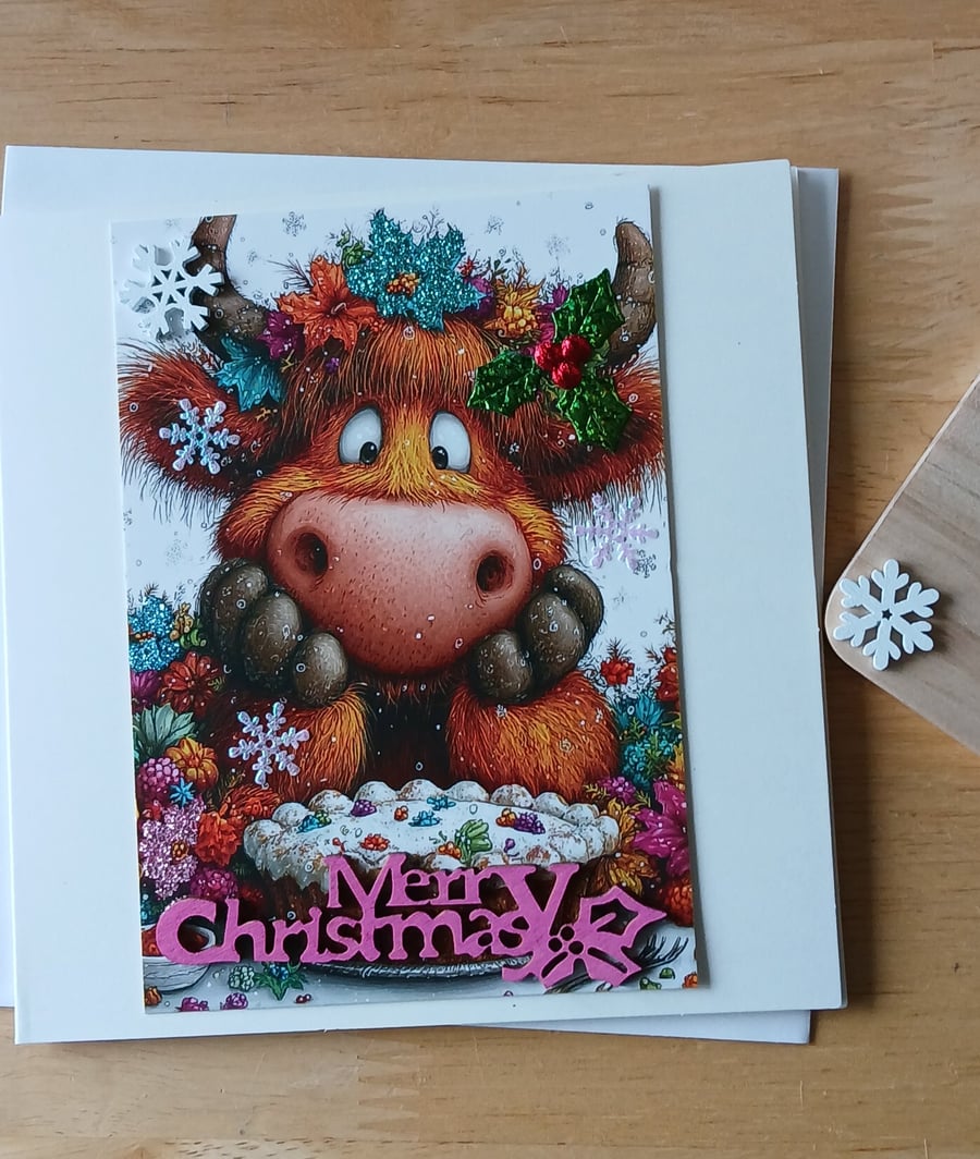 Highland Cow Christmas Card 