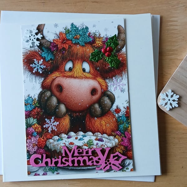 Highland Cow Christmas Card 