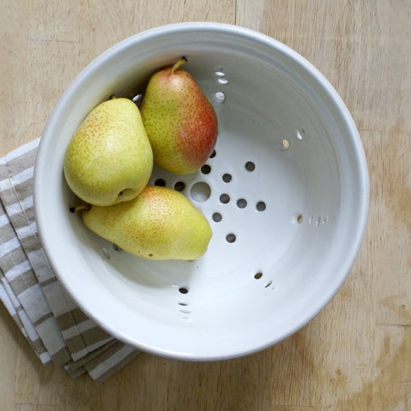 Reserved for MaisieJepson - Pottery colander berry bowl and plate in white