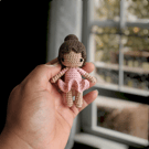 Mini crochet doll in Canelle, Lobelia and Tropic Brown