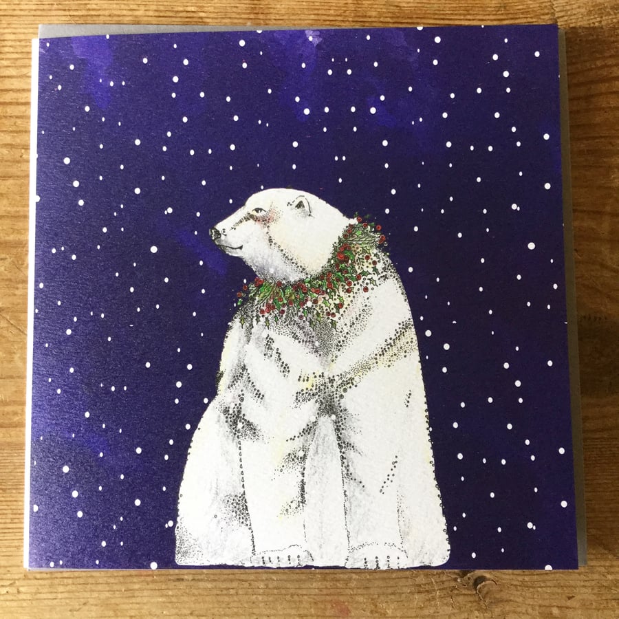 Polar bear in the snow greeting card 