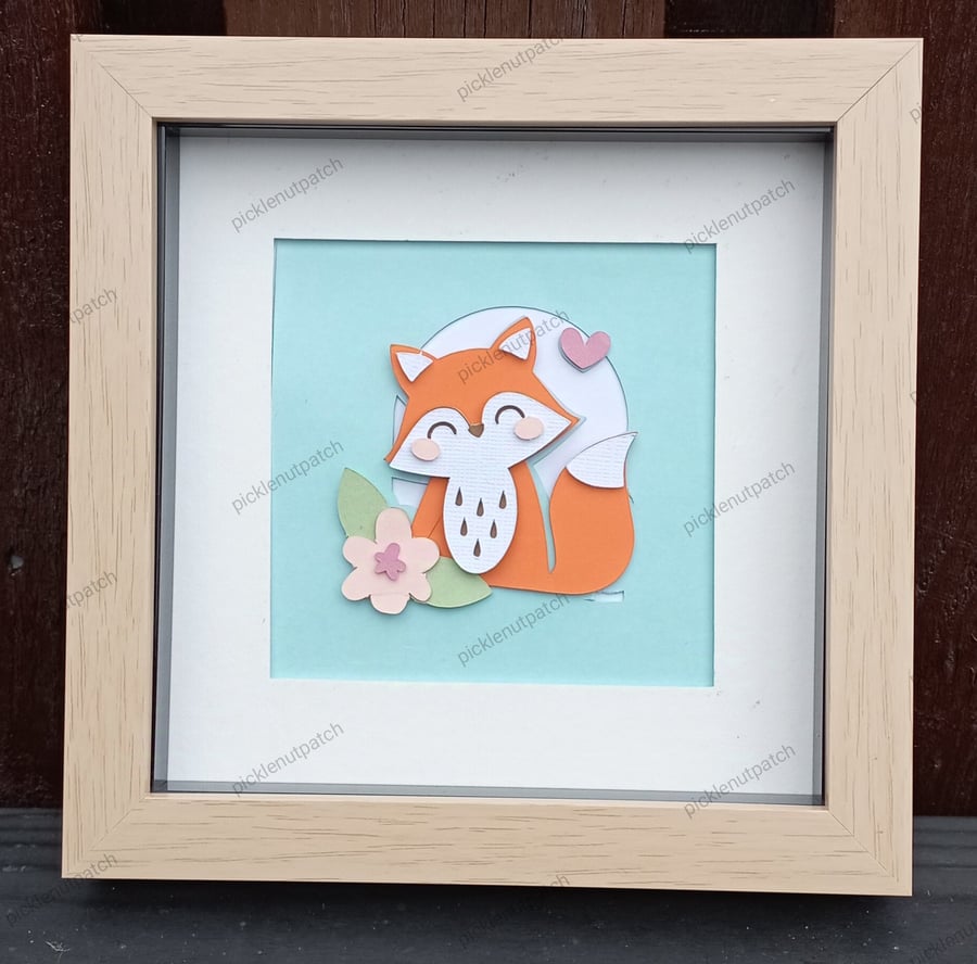 Fox layered shadow box frame, 3d bedroom wall decor, woodland  theme, nursery de