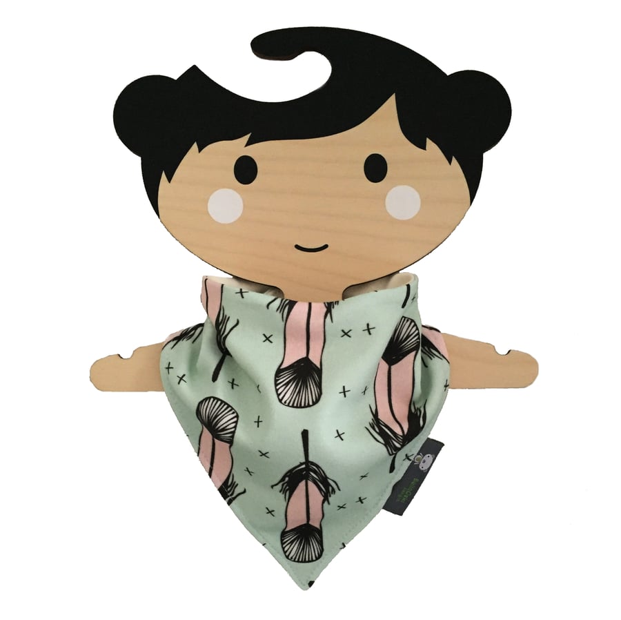 ORGANIC Baby Bandana Dribble Bib in Pink Mint FEATHERS Gift Idea from BellaOski