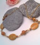 Honey Jade Bead and Gold Crystal Necklace and Earrings Set, Gift for Her - Image 2