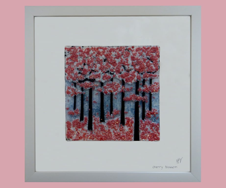 Artist made fused glass 'Cherry Blossom' Picture.