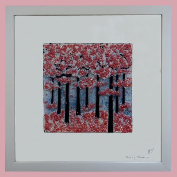 Artist made fused glass 'Cherry Blossom' Picture.