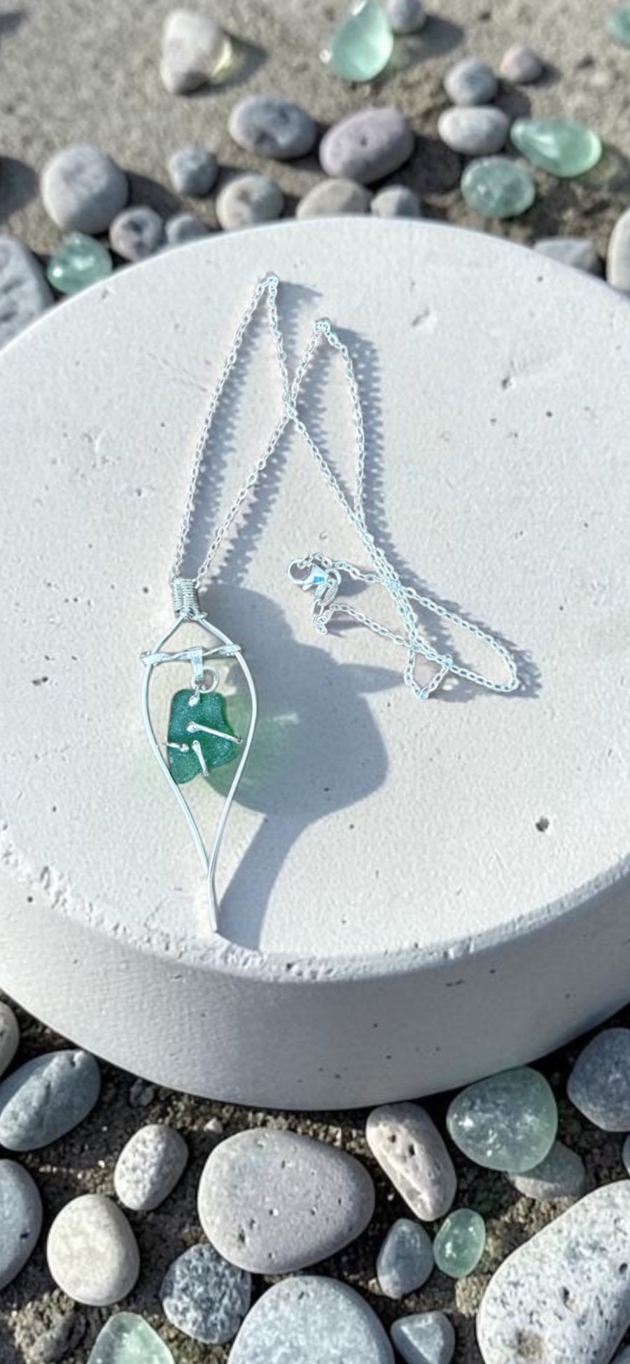 Sea Glass Sterling Silver Pendant Necklace 16" Gift Boxed