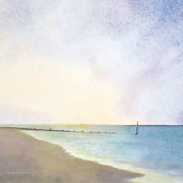 Winter watercolour beach coastal seaside art quiet calm minimalist