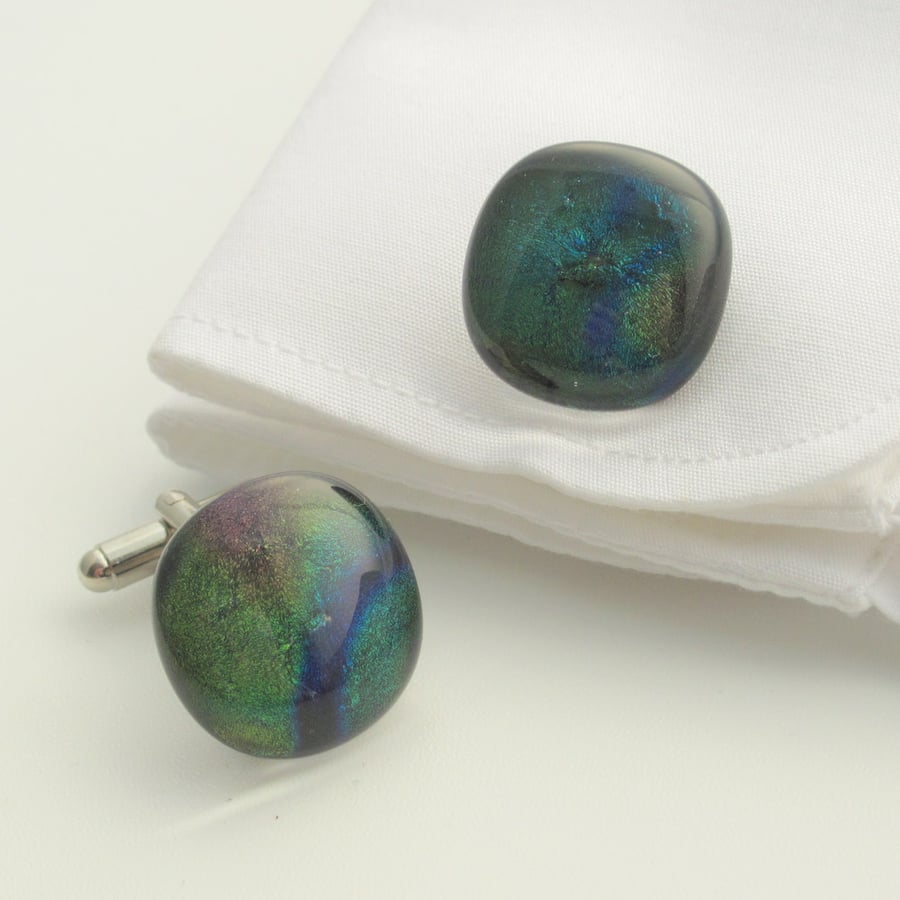 Peacock Fused Glass Cufflinks