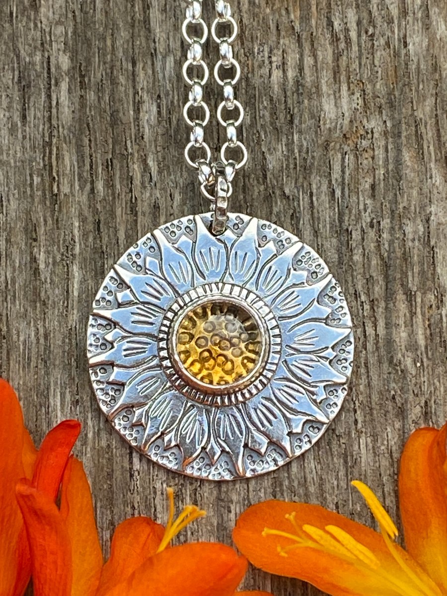 RESERVED FOR JO  Sunflower Pendant with Citrine
