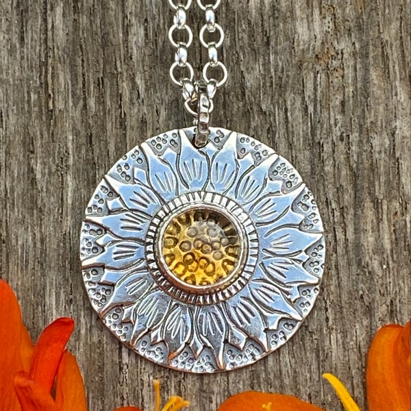 RESERVED FOR JO  Sunflower Pendant with Citrine